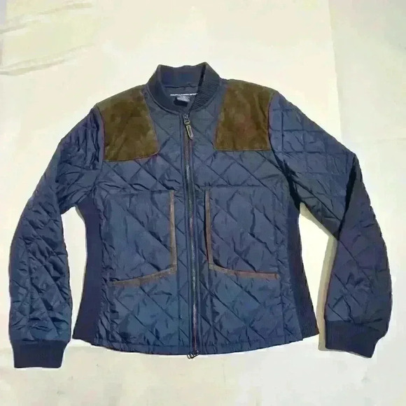 Ralph Lauren Sport Navy Equestrian Quilted Puffer Jacket Womens Size Large - Picture 11 of 14